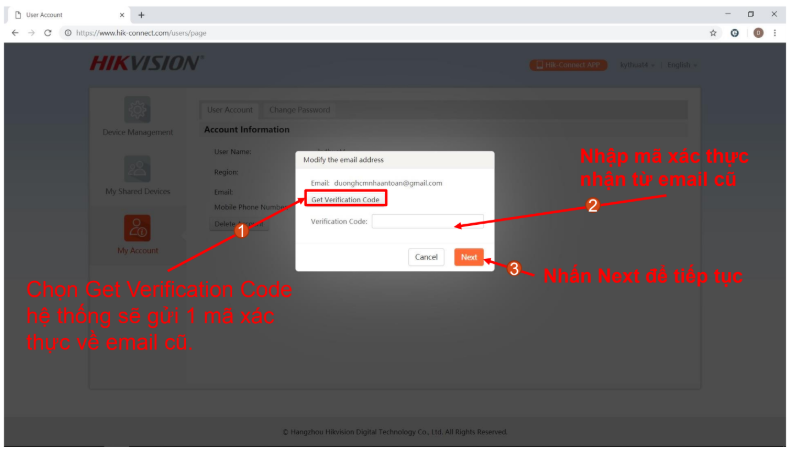 HƯỚNG DẪN XÓA TÀI KHOẢN HIK-CONNECT VÀ  THAY ĐỔI EMAIL, SỐ ĐIỆN THOẠI CỦA ĐẦU GHI HÌNH CAMERA HIKVISION