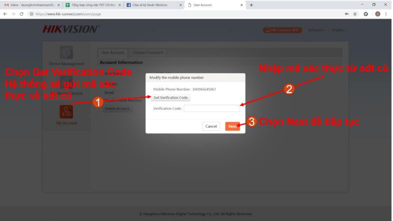 HƯỚNG DẪN XÓA TÀI KHOẢN HIK-CONNECT VÀ  THAY ĐỔI EMAIL, SỐ ĐIỆN THOẠI CỦA ĐẦU GHI HÌNH CAMERA HIKVISION