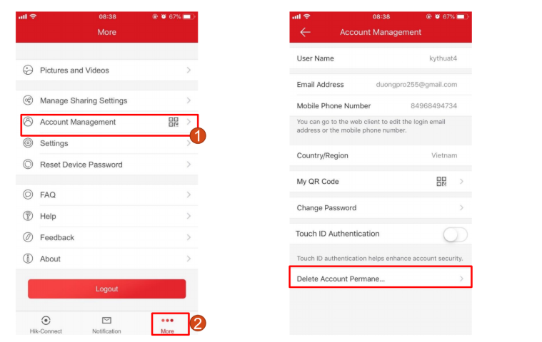 HƯỚNG DẪN XÓA TÀI KHOẢN HIK-CONNECT VÀ  THAY ĐỔI EMAIL, SỐ ĐIỆN THOẠI CỦA ĐẦU GHI HÌNH CAMERA HIKVISION