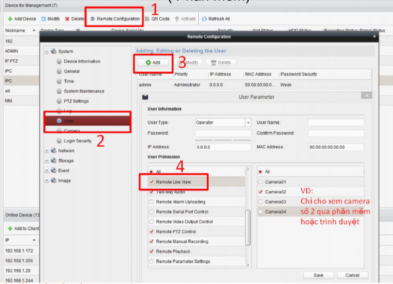 PHÂN QUYỀN USER CHỈ CHO XEM 1 CAMERA TRÊN ĐẦU GHI HIKVISION