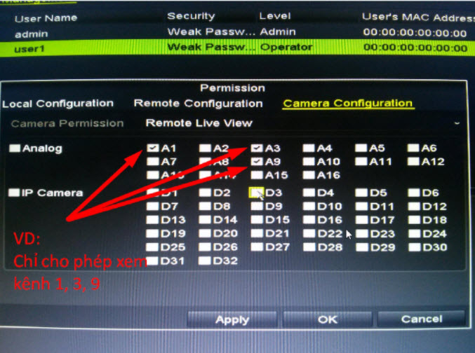 PHÂN QUYỀN USER CHỈ CHO XEM 1 CAMERA TRÊN ĐẦU GHI HIKVISION