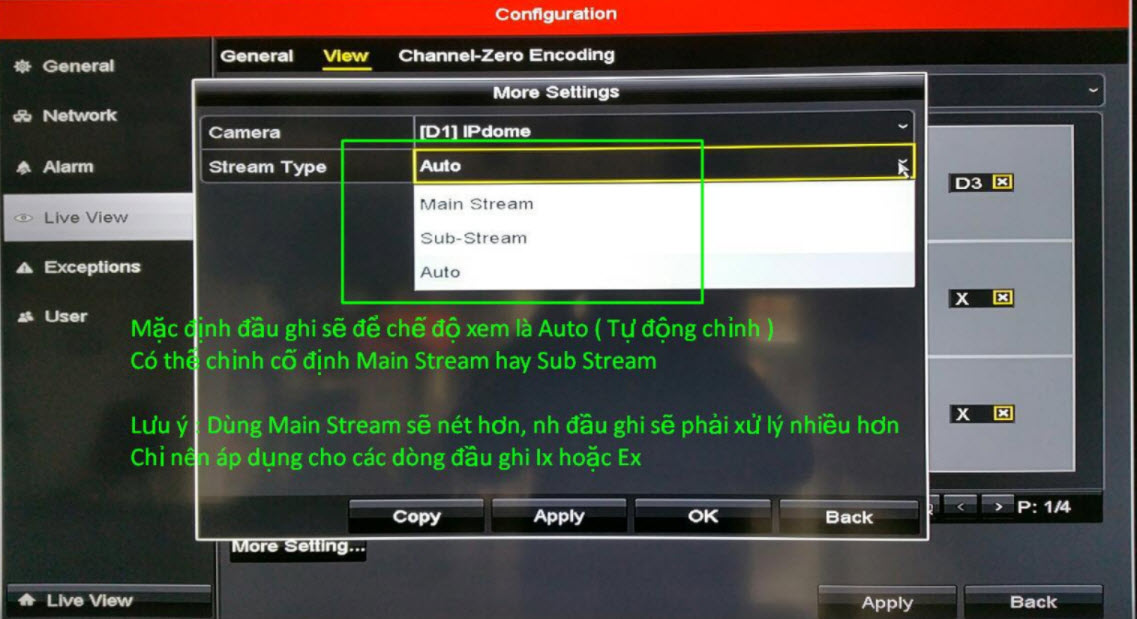 CÁCH CHỌN CHẤT LƯỢNG HIỂN THỊ  PHÙ HỢP CHO CÁC DÒNG ĐẦU NVR HIKVISION