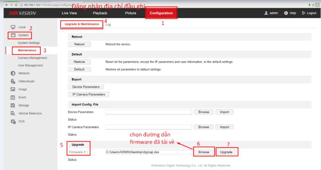 HƯỚNG DẪN UPGRADE FIRMWARE CAMERA, ĐẦU GHI HIKVISION BẰNG TRÌNH DUYỆT WEB VÀ PHẦN MỀM IVMS4200