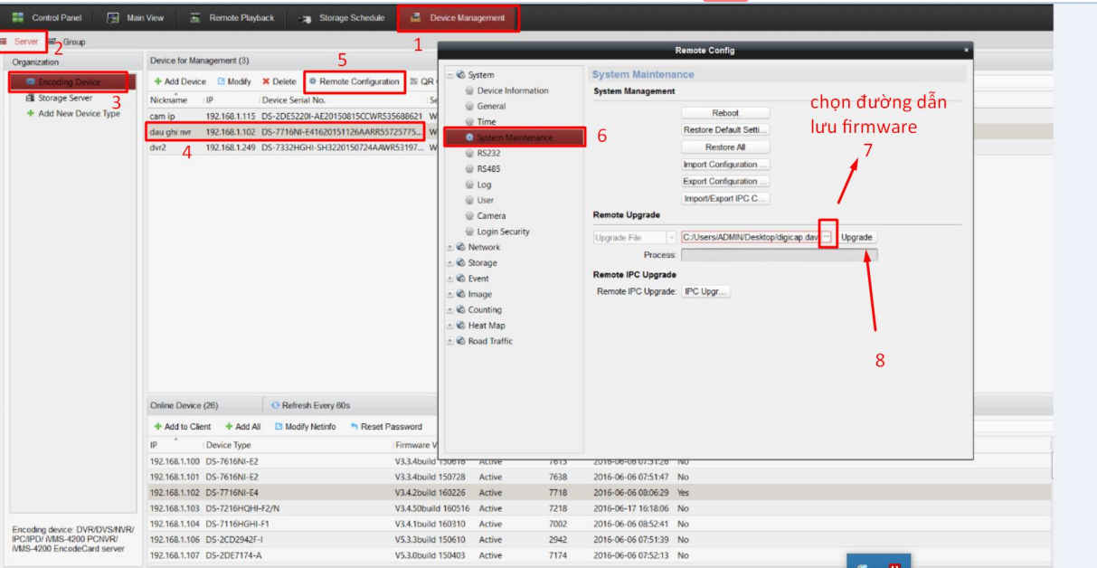 HƯỚNG DẪN UPGRADE FIRMWARE CAMERA, ĐẦU GHI HIKVISION BẰNG TRÌNH DUYỆT WEB VÀ PHẦN MỀM IVMS4200