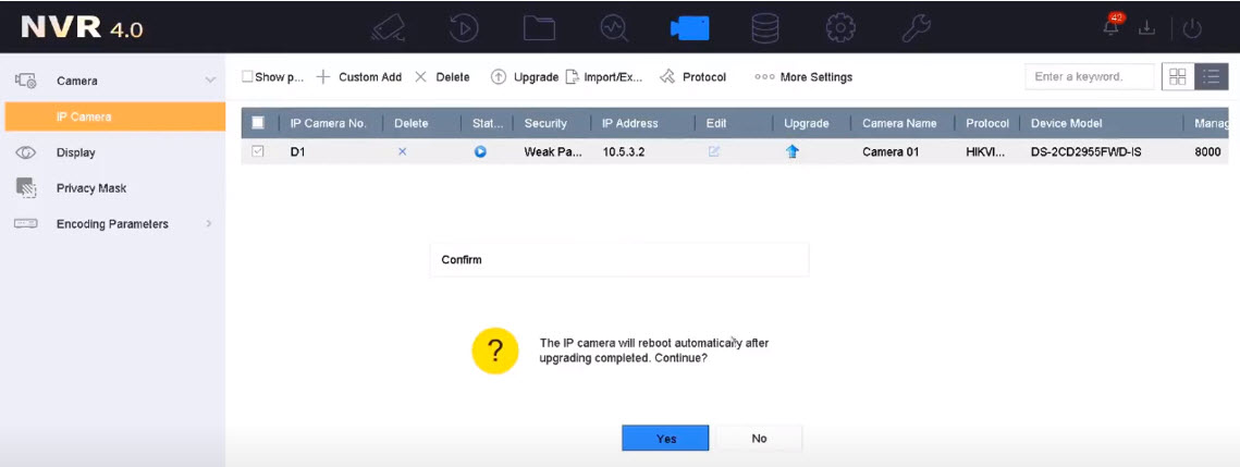 HƯỚNG DẪN CẬP NHẬT FIRMWARE CHO CAMERA IP THÔNG QUA ĐẦU GHI HIKVISION NVR TRÊN MÃN HÌNH TIVI