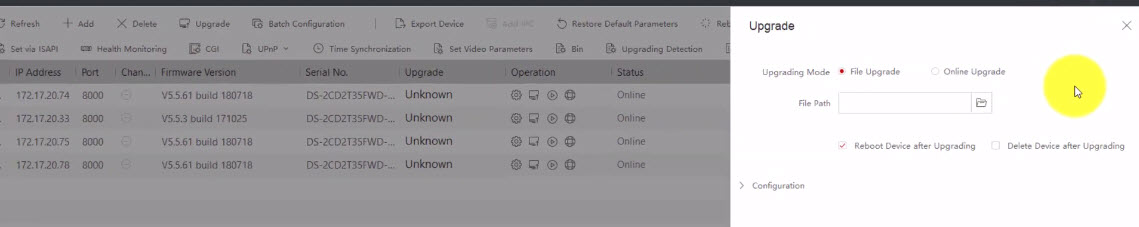 HƯỚNG DẪN CẬP NHẬT FIRMWARE CHO CAMERA ĐẦU GHI HÌNH HIKVISION BẰNG PHẦN MỀM BATCH CONFIGURATION