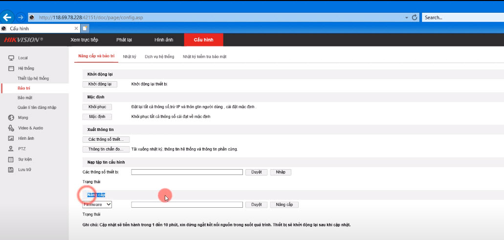 HƯỚNG DẪN CẬP NHẬT FIRMWARE CHO CAMERA ĐẦU GHI HIKVISION TRÊN WEB
