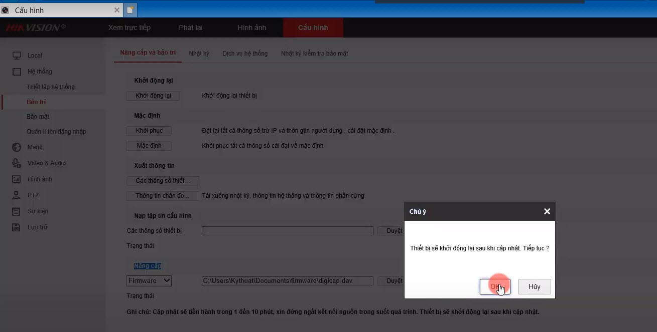 HƯỚNG DẪN CẬP NHẬT FIRMWARE CHO CAMERA ĐẦU GHI HIKVISION TRÊN WEB