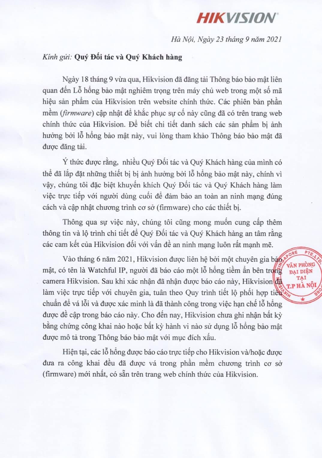 PHÁT HIỆN LỖ HỔNG BẢO MẬT TRONG MỘT SỐ MÃ SẢN PHẨM HIỆU HIKVISION