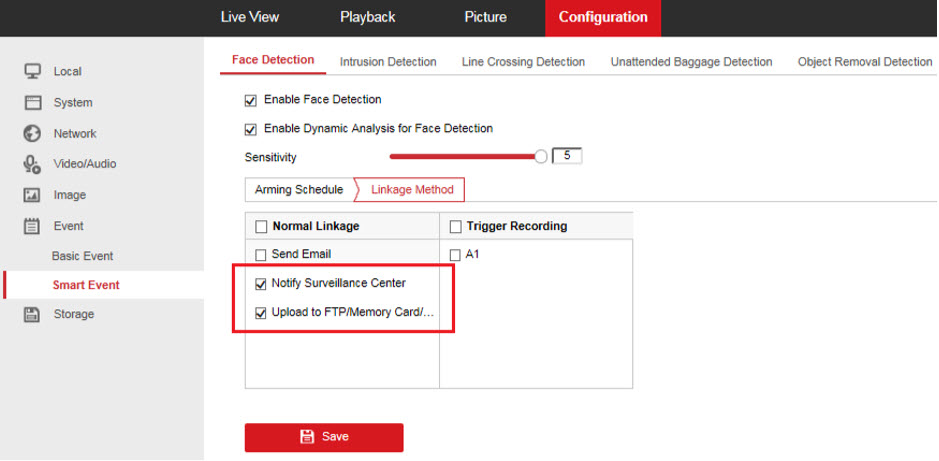 Cấu hình liên kết Upload hình ảnh phát hiện khuôn mặt lên thẻ nhớ 