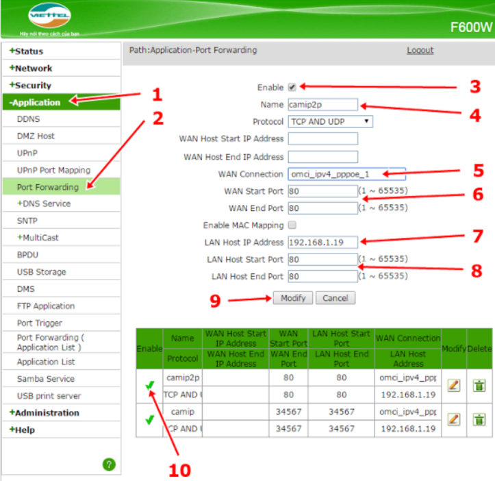 HƯỚNG DẪN NAT PORT MODEM VIETTEL F600W, F668